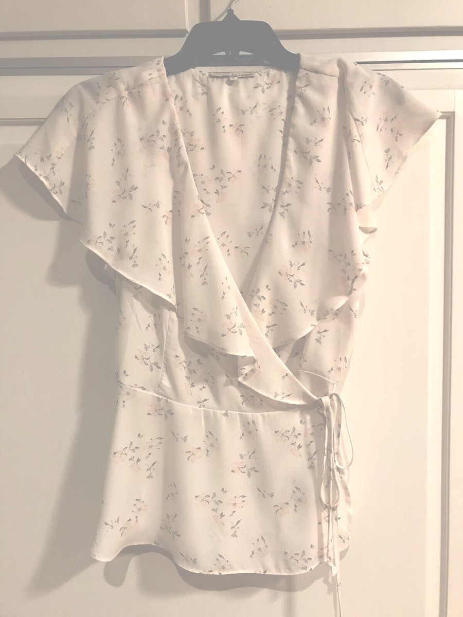 Womens June & Hudson Sz L Creme Floral Wrap Blouse | eBay