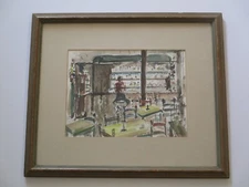 MID CENTURY PAINTING IMPRESSIONIST EXPRESSIONIST BAR SEEN LIQUOR BOTTLES WPA 