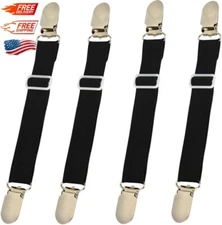 Elastic Bed Sheet Straps 4PCS – Sheet Grippers with Metal Clips for Corners