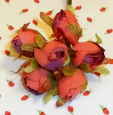 SALMON millinery Vintage style 6 silk ROSE BUD fabric flowers ALEXANDER dolls