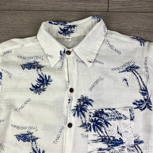 Camisa De Colección Para Hombres Blanca Azul Tailandia Delgada Ligera Verano Manga Corta Talla M - Imagen 3 de 6