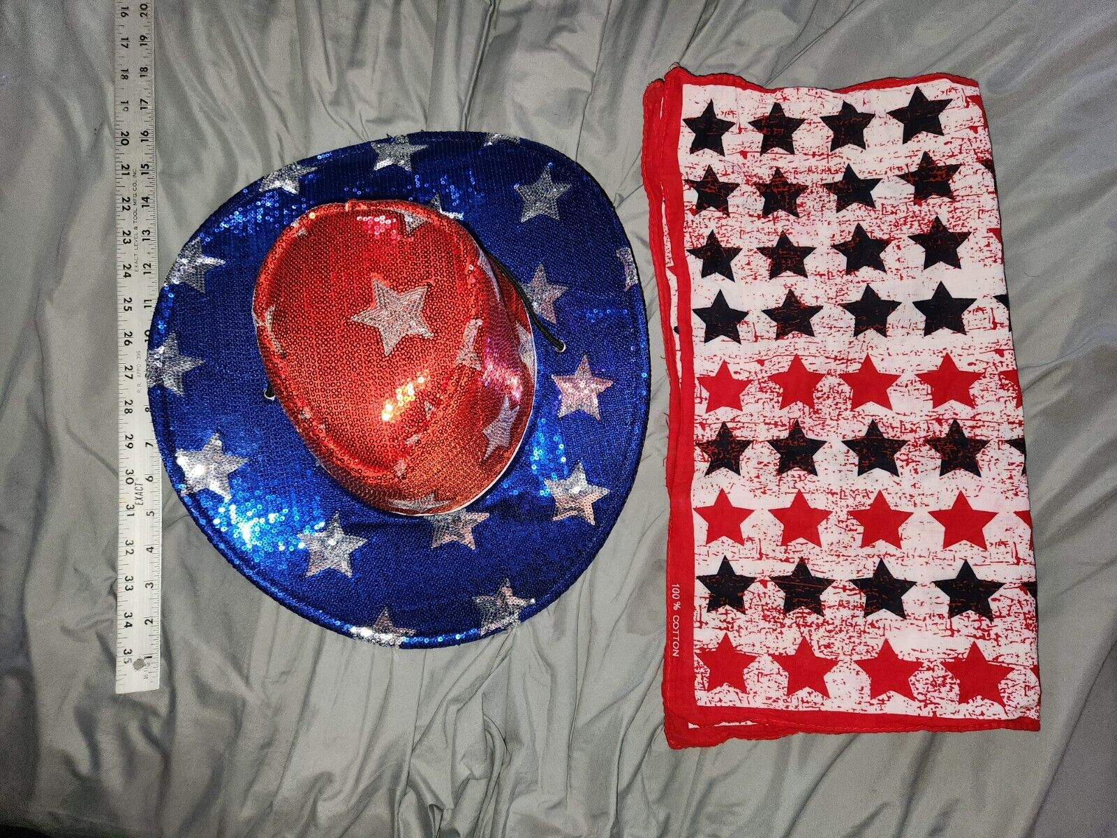 American Flag Sequin Cowboy Hat Stars Stripes USA Western Patriotic Cowgirl +