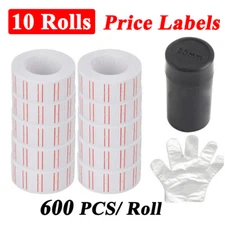 10 Rolls 6000pcs Price Labels Gun Paper Tag Sticker White Red Line For MX 5500