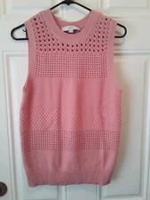 LOFT Women's size L Peach 100% cotton Knit sleeveless Sweater Top DAR17