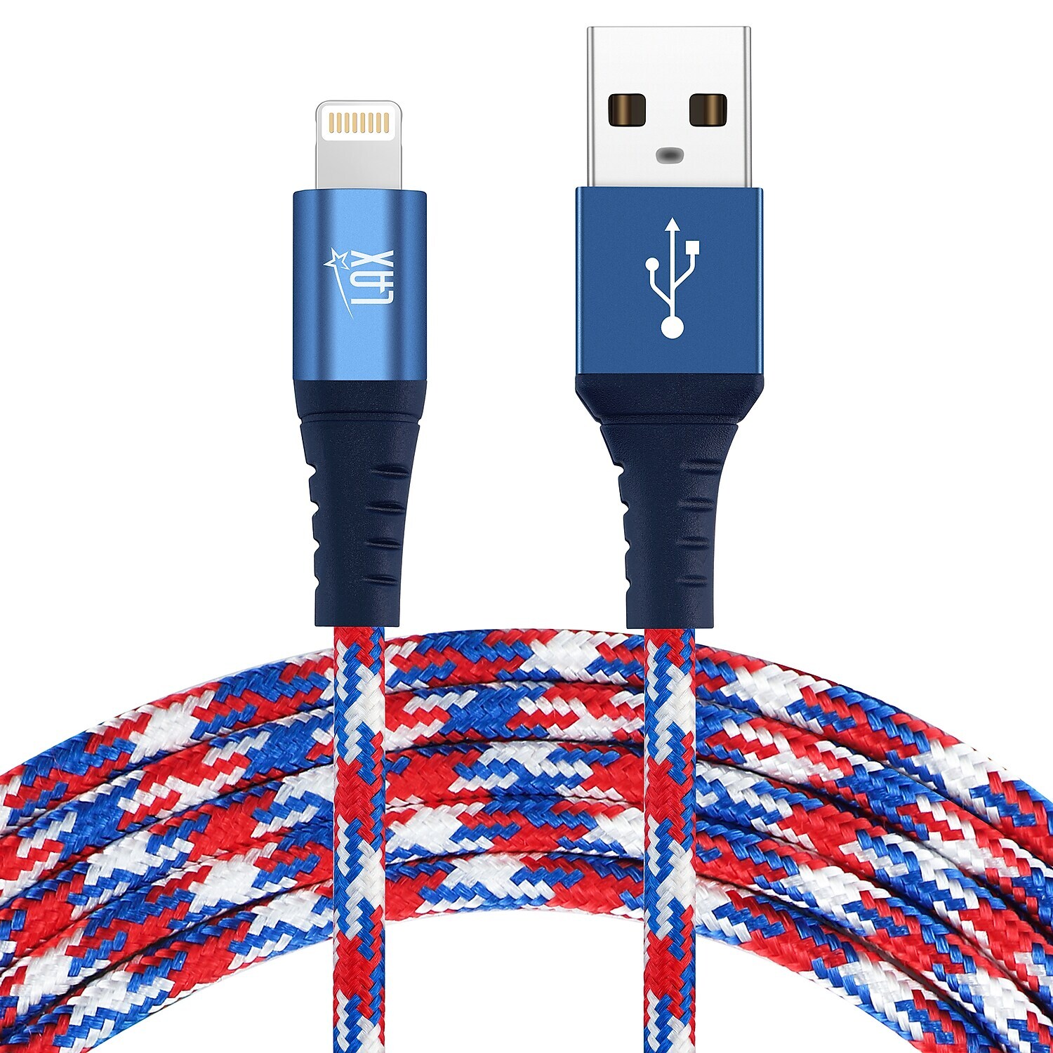 LAX Gadgets Apple MFi Certified USB to Lightning Cable Red White and Blue-image