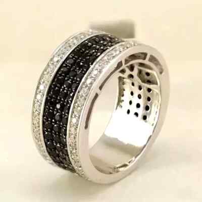 2Ct Round Cut Lab Created Black Diamond Half Band Ring 14K White Gold Plated