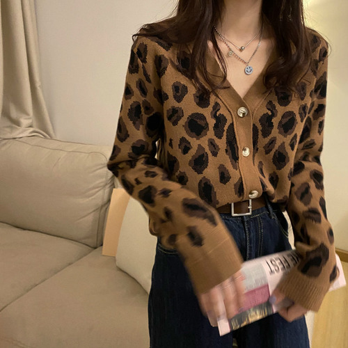 New Short Leopard Print Sweater 