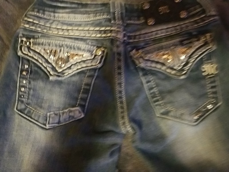  MISS ME Silver Sequin  Flap Pocket Boot Light Blue Skinny jeans-Size 26 X 31 