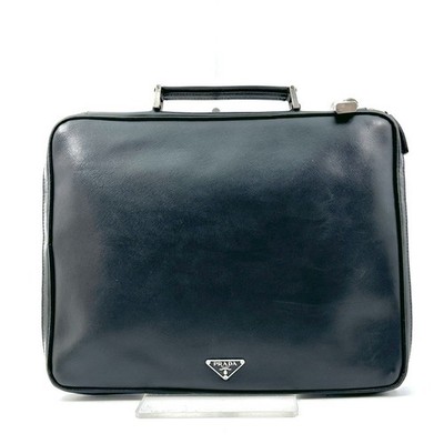 PRADA Saffiano Briefcase Business Bag Black Leather Authentic