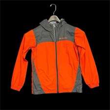 Columbia Unisex Kids Red Gray Hooded Windbreaker Jacket Size L Full Zip