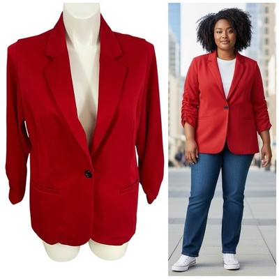 Style & Co Blazer Womens Sz 1x Red Jacket Workwear Business Casual Professional