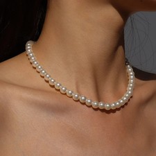 Pearl Choker Necklace White Imitation Beaded Elegant Wedding Party Jewelry