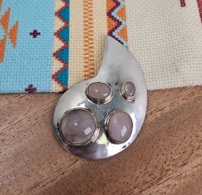Chris Charley Navajo Sterling Silver Rose Quartz Brooch/Pin Modernist Vintage CC