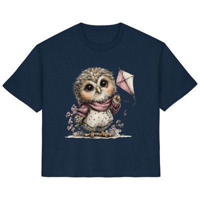 Damen T-Shirt Eule mit Drachen florales Eulenmotiv Illustration verspielt