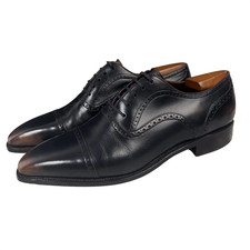 Handmade Black Cap Toe Genuine Leather Oxford Lace Up Office Dress Shoes For Men