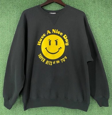 VTG 90s Smiley Face Super Hit Of The 70 s Rhino Music Double Sided Sweatshirt XL