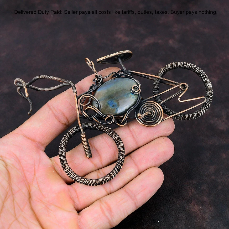 Venta Año Nuevo Cobre Labradorita Piedra Graduación Hecho a Mano Artesanal Ciclo Colgante Foto 3 de 4