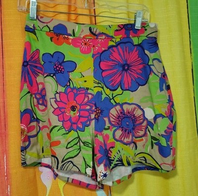 Beach Bash By Art And Tatyana High Waisted Retro Inspired Colorful Floral Shorts