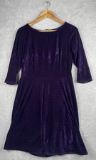 M&S Collection Purple Velvet Dress UK 10 Fit & Flare 3/4 Sleeve Party Evening