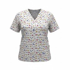 Natural Uniforms Women  s V Neck Scrub Top Size Small Flowers Butterflies Spring