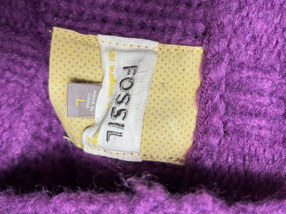 Cárdigan suéter tejido con cable mezcla de lana fósil para mujer talla L púrpura con botones  Foto 3 de 4