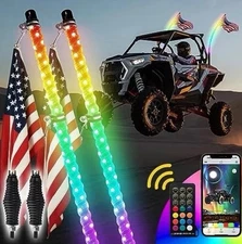  2PCS RGB Led Whip Light with 360° Spring Base Chasing Light, Offroad 3FT