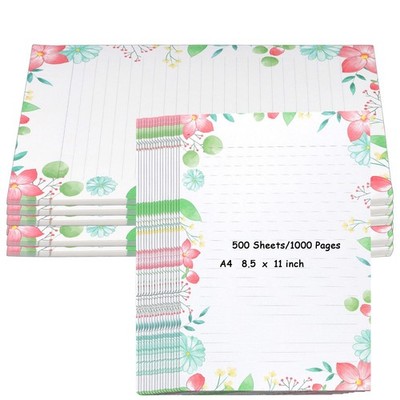 500 Sheets/1000 Pages Lined Paper 100gsm A4 Size Loose Leaf Filler Paper Unpu...