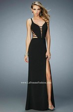 La Femme Webbed Sleeveless Cutout Gown SZ 0 Black