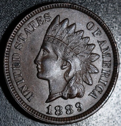 1889 INDIAN HEAD CENT - AU+ UNC - With BROWN CARTWHEELING MINT LUSTER!