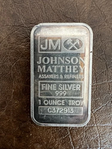 John Matthey 1 ounce 0.999 Fine Silver Bar w/ serial number