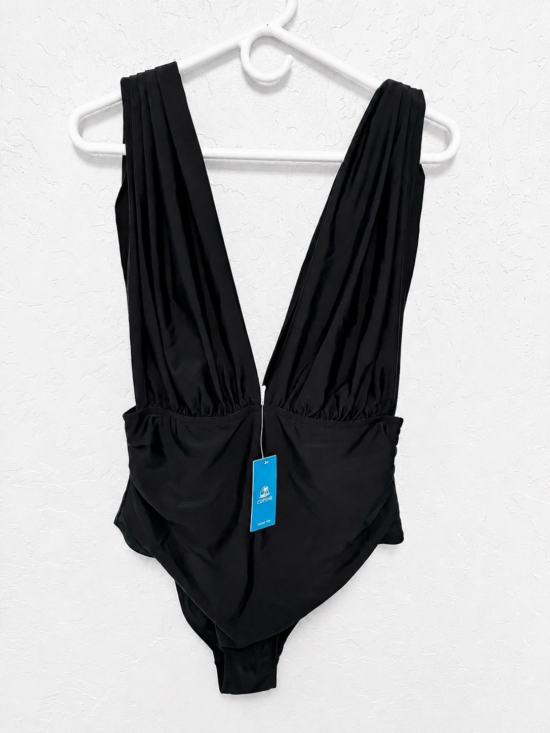CUPSHE Black One Piece Swimsuit XL Deep V Neck Ruched Tummy Control NWT