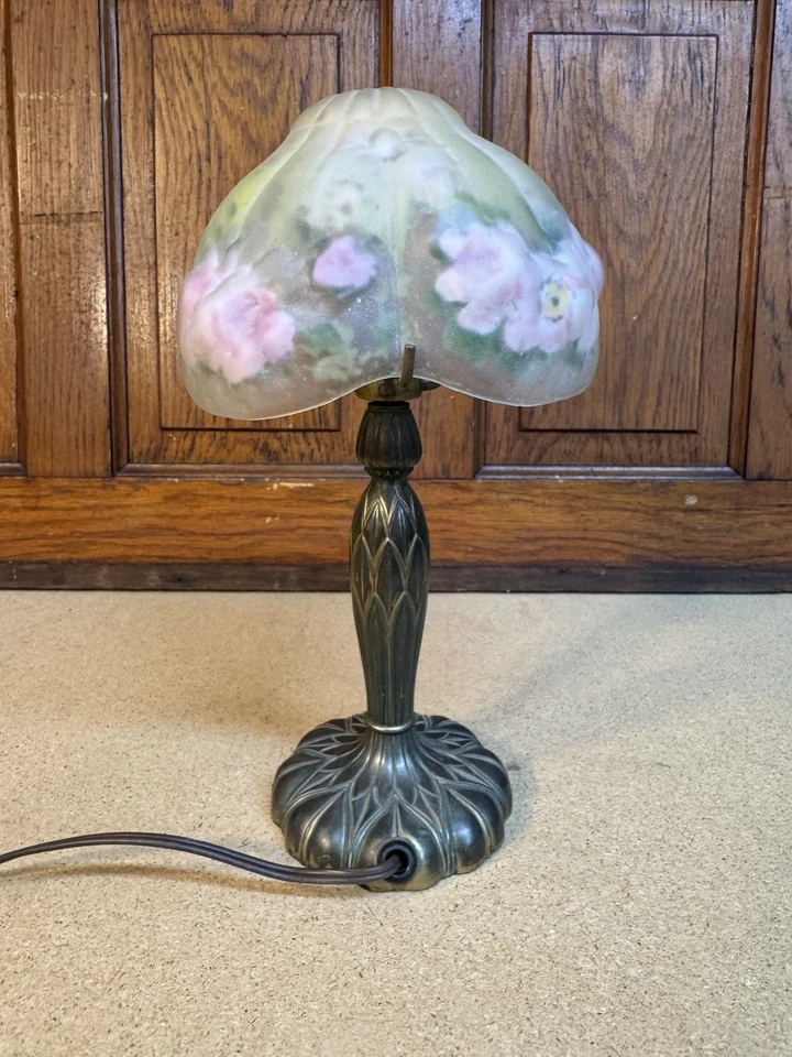 Antique Pairpoint Puffy Mini Lamp - Vintage Table Lamp W Floral Shade - Image 4 of 4