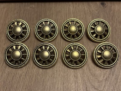 Vintage 1  Brass Tone Wagon Wheel Sunburst Shank Buttons Set of 8