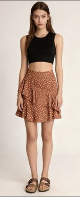 Women s Vera & Lucy Polka Dots Ruffle Pink Asymmetric skirt L