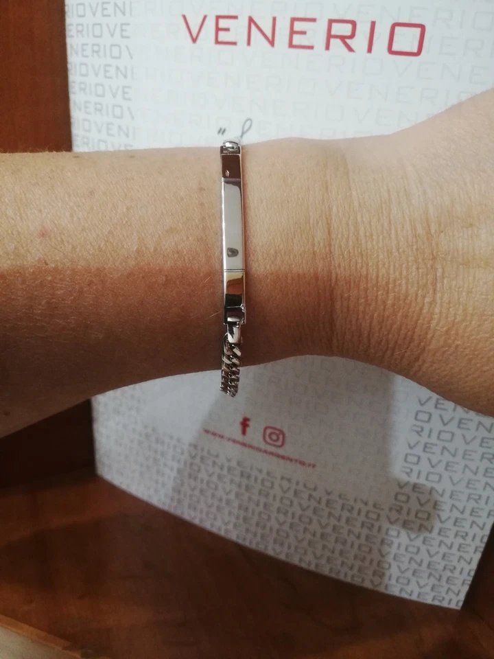 Bracciale Uomo Venerio In Argento 925 E Oro 750 18K Con Piastrina Da Incisione - Immagine 3 di 4