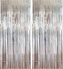 MYUPDALIN 2 Pack Silver Foil Fringe Tinsel Backdrop Party Decorations