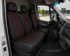 Sitzbezüge Öko-Leder für Mercedes Sprinter W906 2006–2018 Bezüge Schwarz-Rot Nah Sitzbezüge Öko-Leder für Mercedes Sprinter W906 2006–2018 Bezüge Schwarz-Rot Nah
