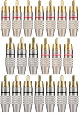 20Pack RCA Male Plug Solder, Gold Audio Video Cable Adapter Connector for Speake