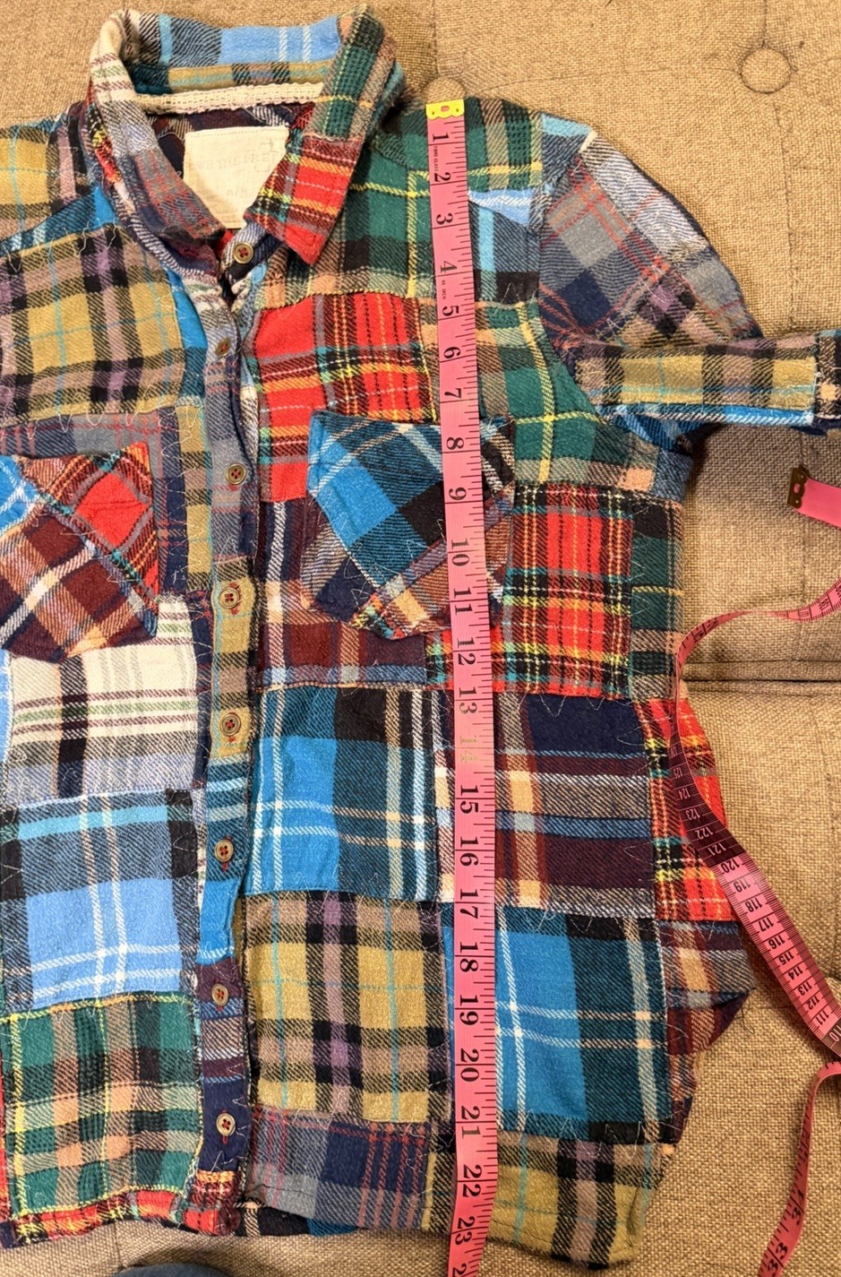 We The Free Patchwork Plaid Flannel Button Up Shi… - image 7