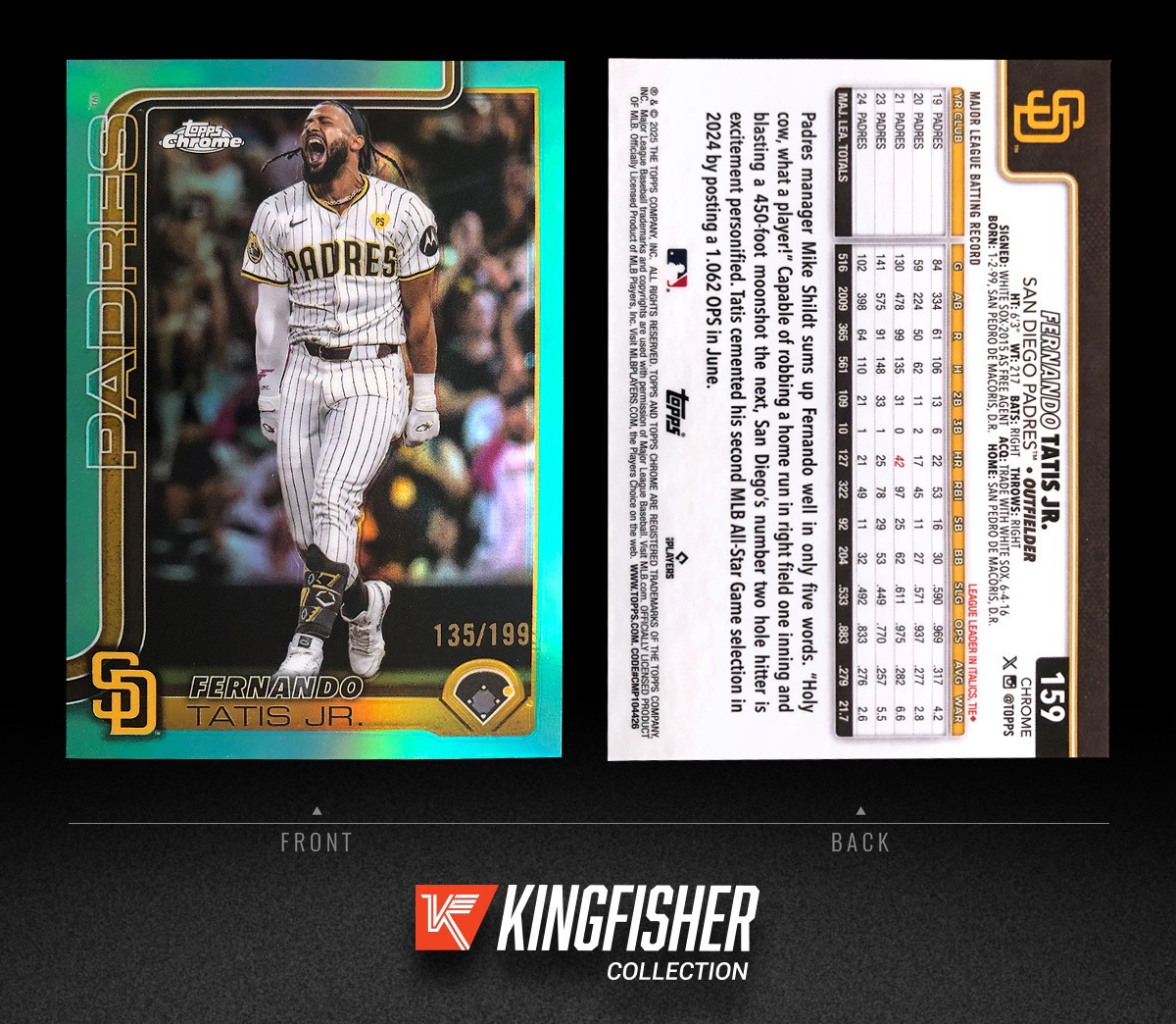 2025 Topps Chrome Aqua Refractor /199 Fernando Tatis Jr. #159 San Diego Padres