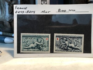 Dealer's Stock FRANCE B273 & B274, red cross, semi-postal; Mint, Lightly Hinged