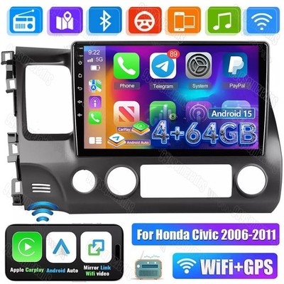 Android 15 4+64GB Car Stereo Radio For Honda Civic 2006-2011 GPS Apple Carplay