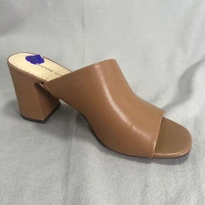 Adrienne Vittadini Albi Mules Tan Carmel Brown Block Heel Open Toe Slides 8.5M