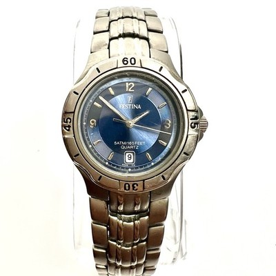 Festina All Titanium 29mm Women s Date Watch Silver Gray Blue Dial 8866 New Batt