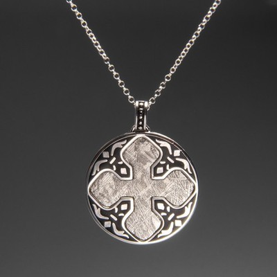 Muonionalusta Meteorite Cross Pendant (11 grams) with 18'' Sterling Silver Chain