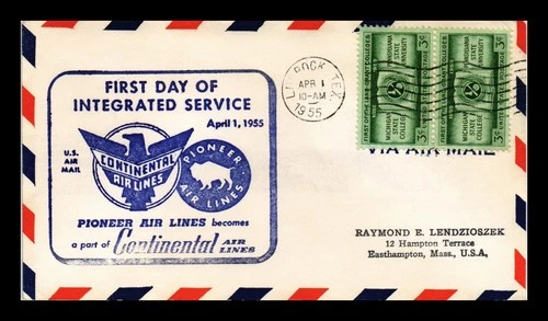 US COVER FIRST DAY INTEGRATED SERVICE LUBBOCK TEXAS AIR MAIL CONTINENTAL PIONEER
