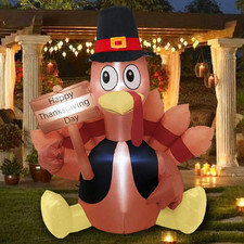 Thanksgiving Decoration Inflatable Turkey, 6FT Lighted Blow up Turkey Happy Than