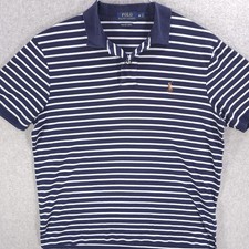 Polo Ralph Lauren Pima Soft Touch Blue Stripe Tennis Tail Shirt Mens Medium