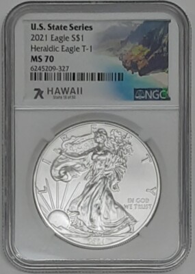 2020 ASE 1 Oz .999 Silver Coin w/7K Label US State Series-Hawaii