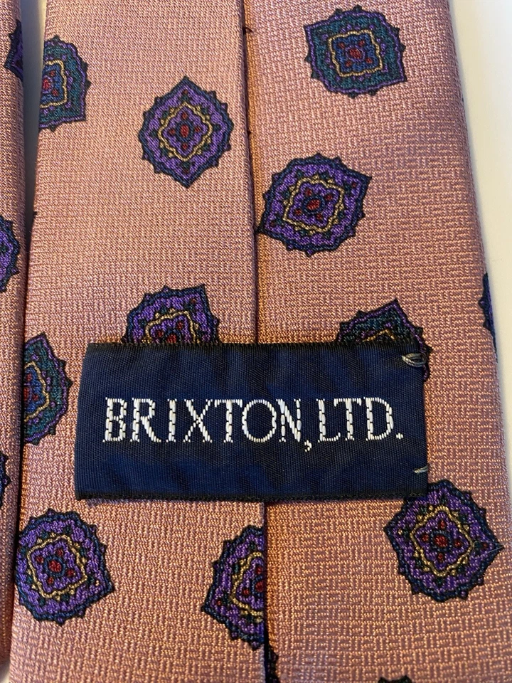 Галстук мужской Brixton Ltd 100% льняной розовый многоцветный геометрический 55 дюймов x 3,5 дюйма - Изображение 3 из 4